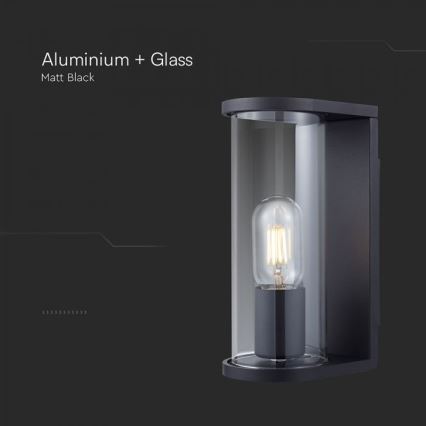 Āra sienas gaismeklis 1xE27/60W/230V IP44 melns/dūmu stikls