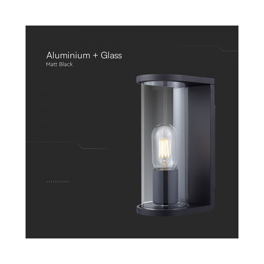 Āra sienas gaismeklis 1xE27/60W/230V IP44 melns/dūmu stikls