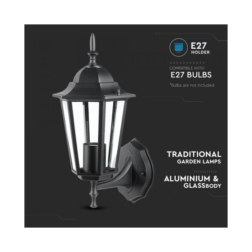 Āra sienas lampa 1xE27/40W/230V IP44 melna
