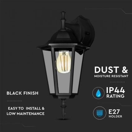 Āra sienas lampa 1xE27/40W/230V IP44 melna