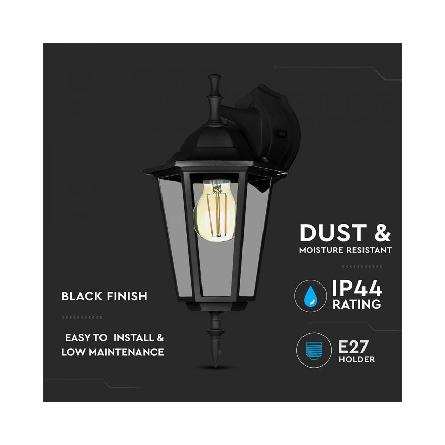 Āra sienas lampa 1xE27/40W/230V IP44 melna