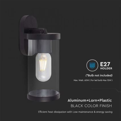 Āra sienas lampa 1xE27/60W/230V IP44 melna