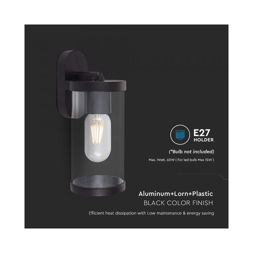 Āra sienas lampa 1xE27/60W/230V IP44 melna