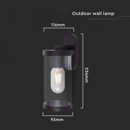 Āra sienas lampa 1xE27/60W/230V IP44 melna