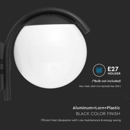 Āra sienas lampa 1xE27/60W/230V IP44 melna