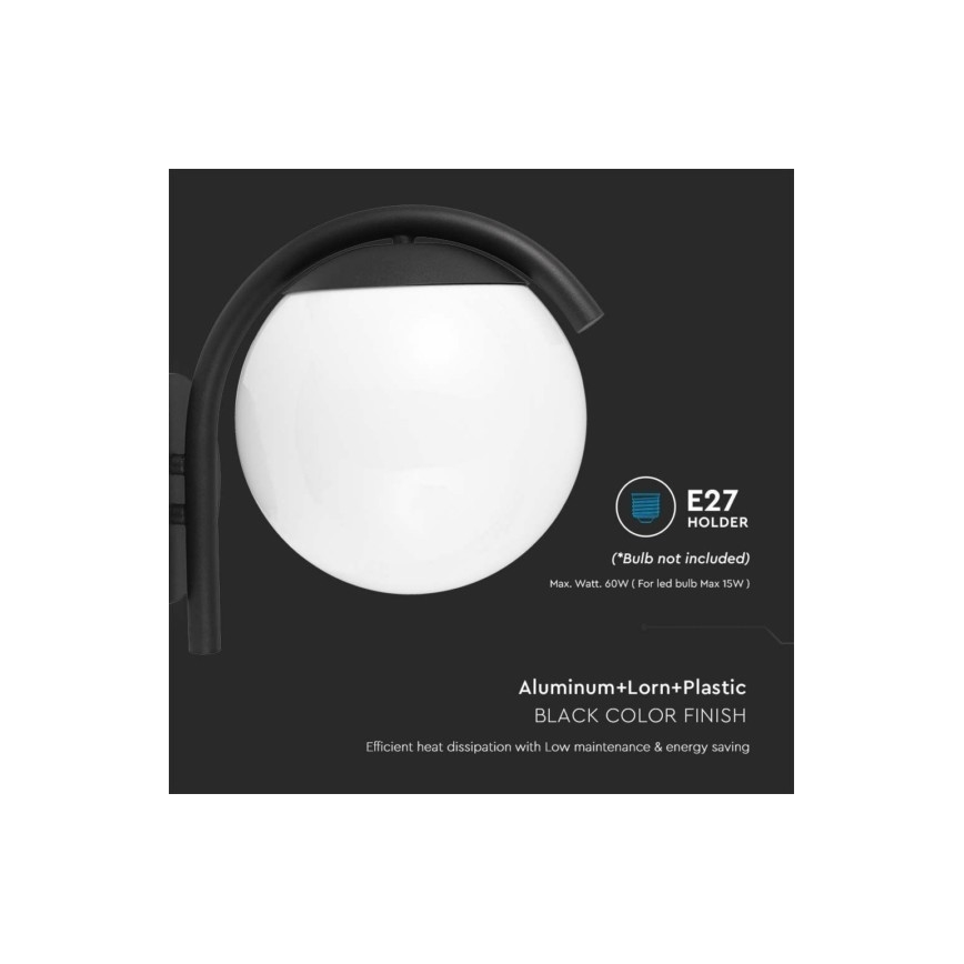 Āra sienas lampa 1xE27/60W/230V IP44 melna