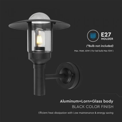 Āra sienas lampa 1xE27/60W/230V IP44 melna