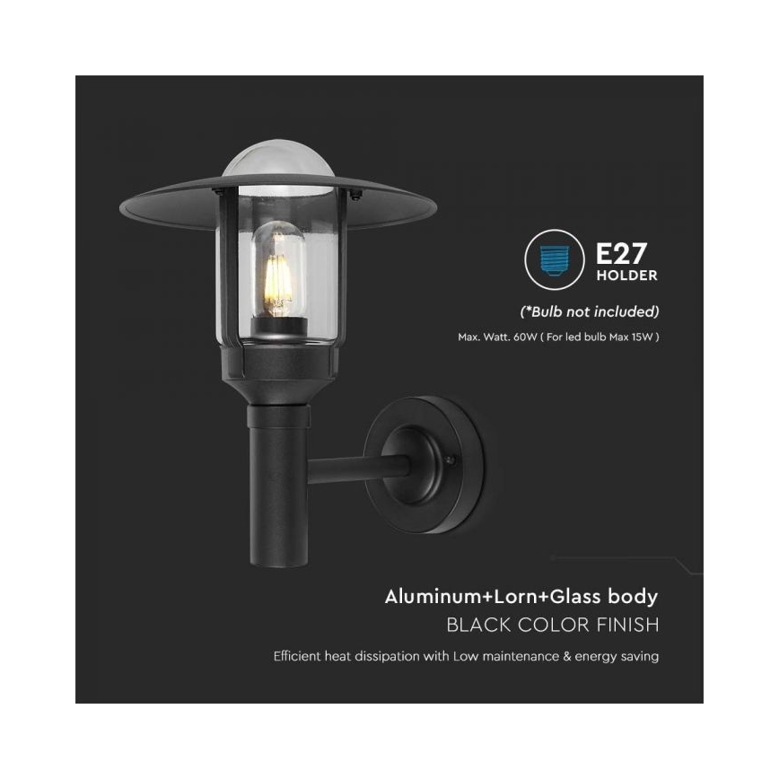 Āra sienas lampa 1xE27/60W/230V IP44 melna