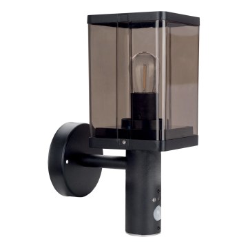 Āra sienas lampa ar kustības un krēslas sensoru 1xE27/60W/230V IP44 melna/dūmakaina brūna