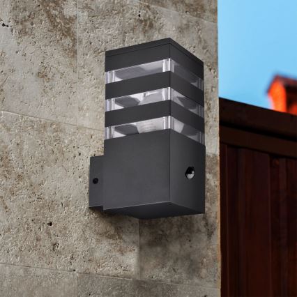 Āra sienas lampa ar sensoru TEKSAS 1xE27/12W/230V IP44 antracīta