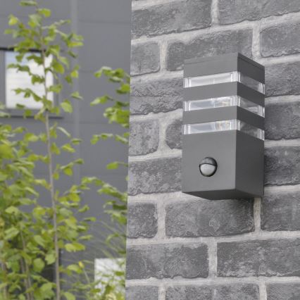Āra sienas lampa ar sensoru TEKSAS 1xE27/12W/230V IP44 antracīta