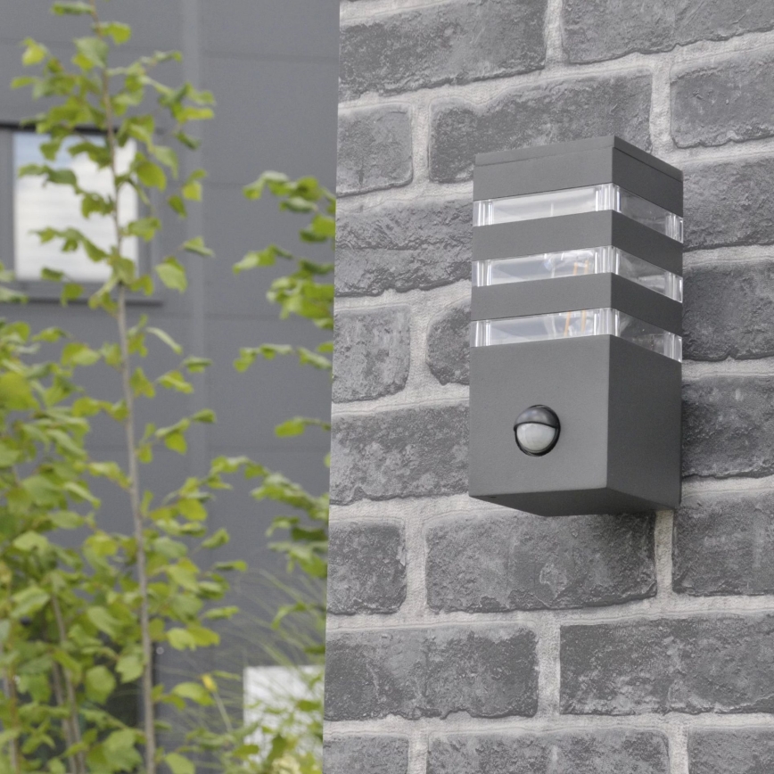 Āra sienas lampa ar sensoru TEKSAS 1xE27/12W/230V IP44 antracīta