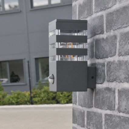 Āra sienas lampa ar sensoru TEKSAS 1xE27/12W/230V IP44 antracīta