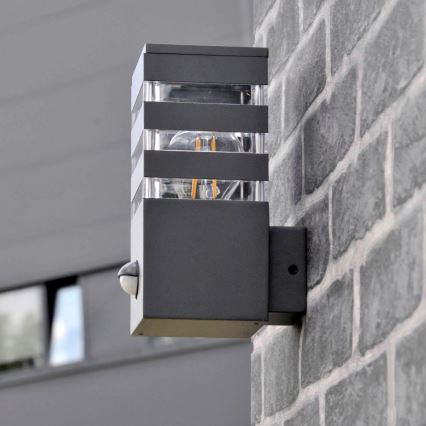 Āra sienas lampa ar sensoru TEKSAS 1xE27/12W/230V IP44 antracīta