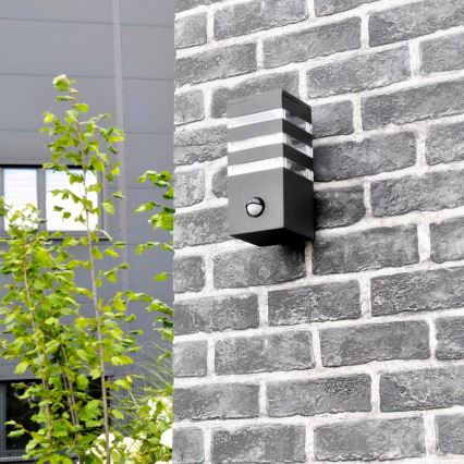 Āra sienas lampa ar sensoru TEKSAS 1xE27/12W/230V IP44 antracīta