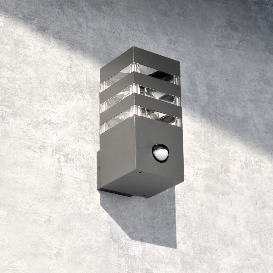 Āra sienas lampa ar sensoru TEKSAS 1xE27/12W/230V IP44 antracīta