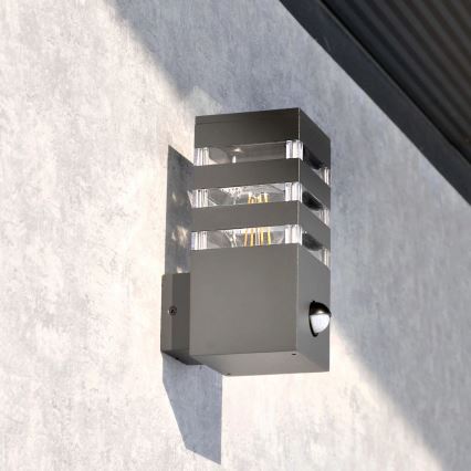 Āra sienas lampa ar sensoru TEKSAS 1xE27/12W/230V IP44 antracīta