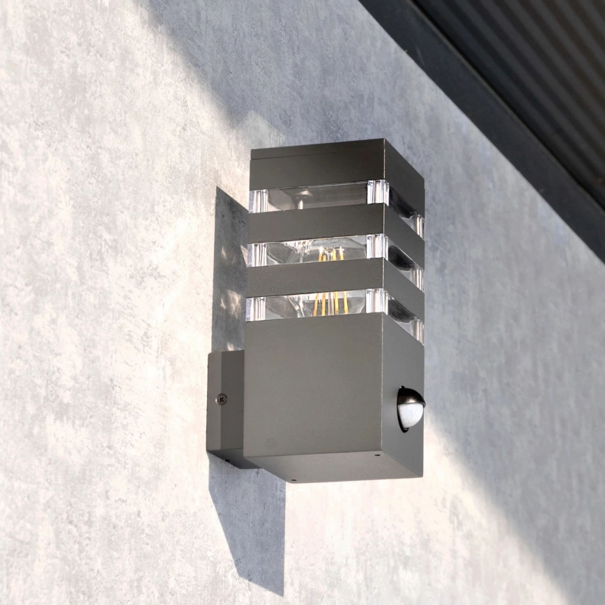 Āra sienas lampa ar sensoru TEKSAS 1xE27/12W/230V IP44 antracīta