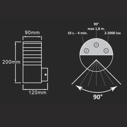 Āra sienas lampa ar sensoru TEKSAS 1xE27/12W/230V IP44 antracīta