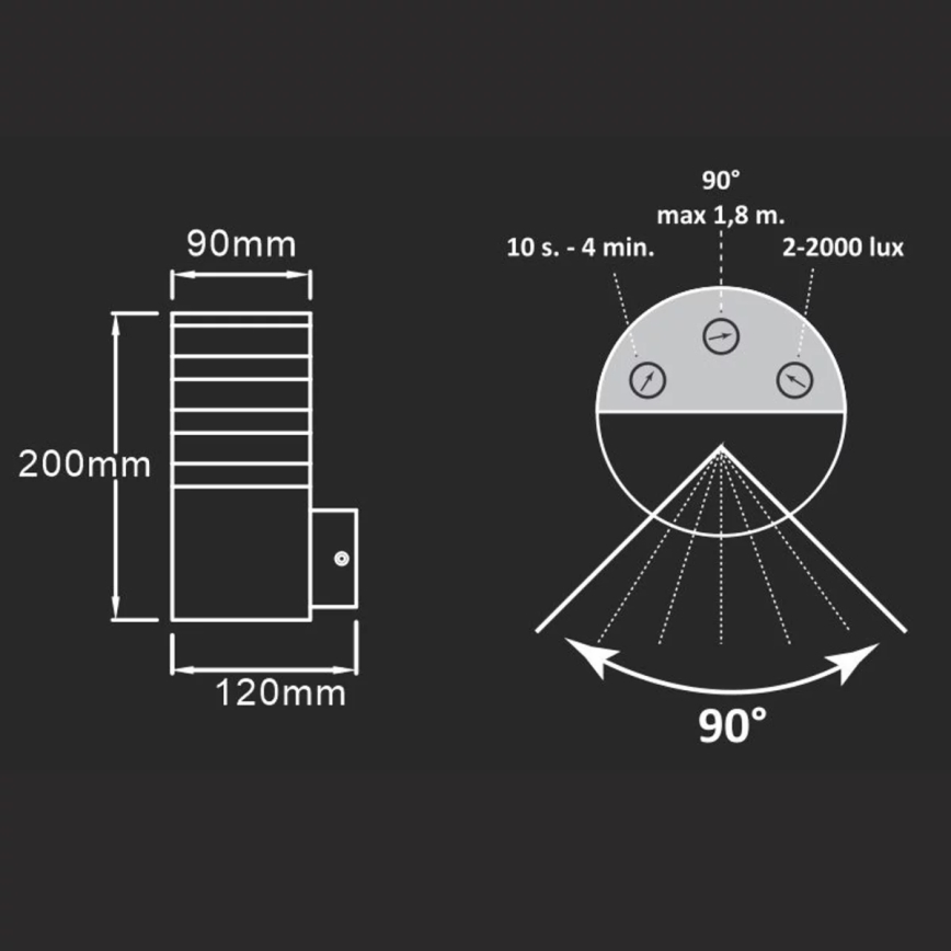 Āra sienas lampa ar sensoru TEKSAS 1xE27/12W/230V IP44 antracīta