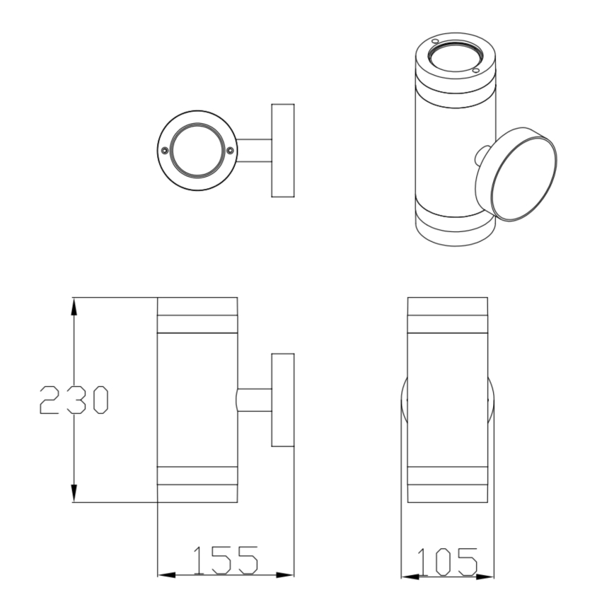 Āra sienas lampa RINO 2xGU10/12W/230V IP54 melna