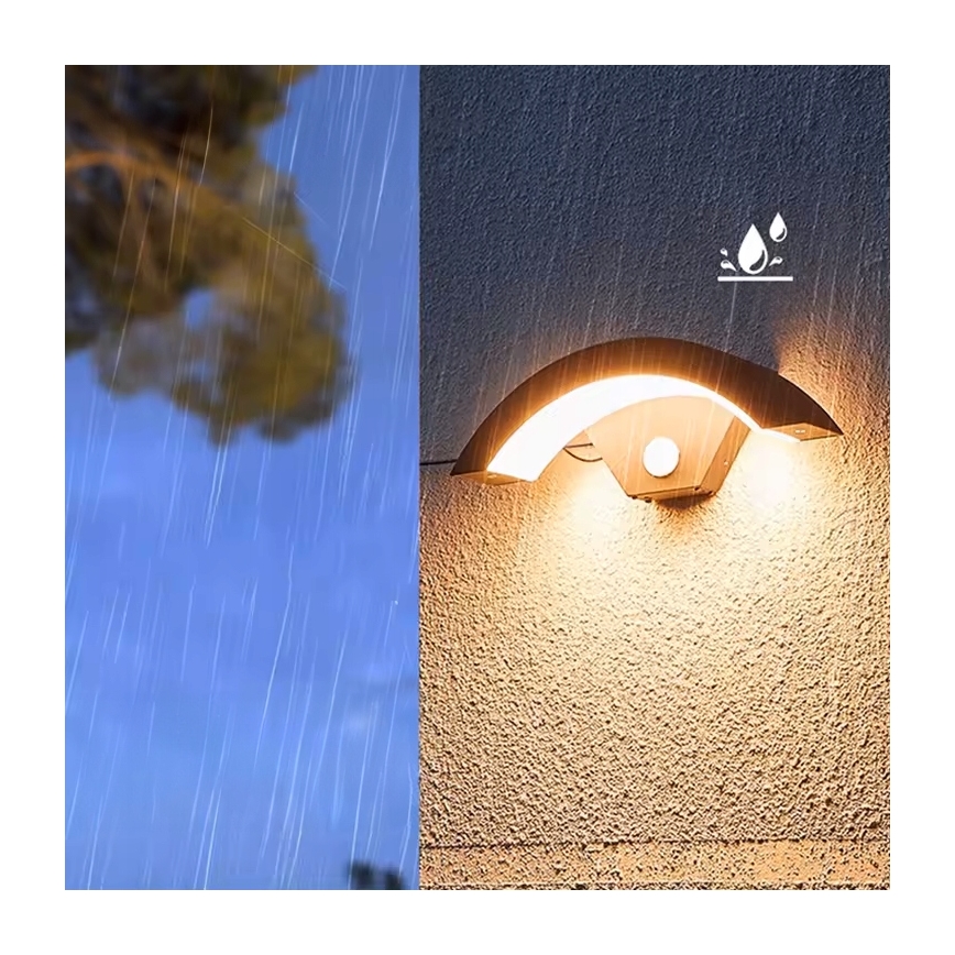 LED āra sienas gaismeklis ar kustības sensoru LED/10W/230V IP54 melns