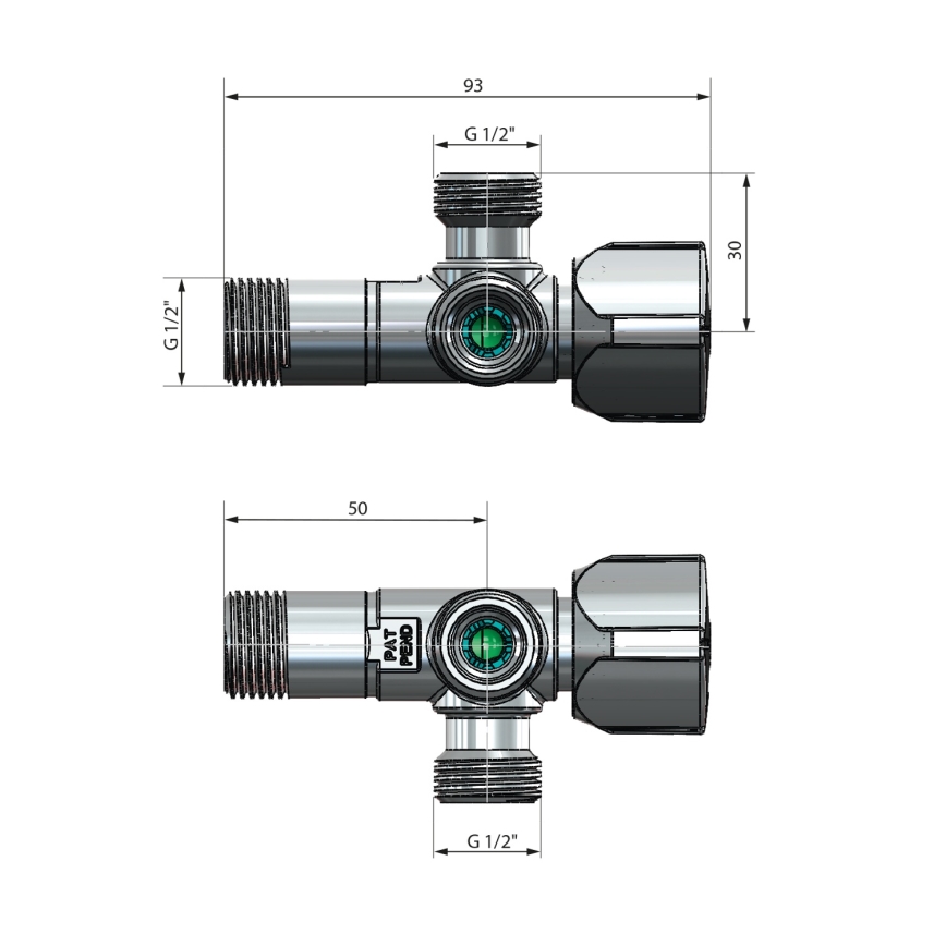 Arco - stūra kombinētais vārsts ARCO, spīdīgs hroms