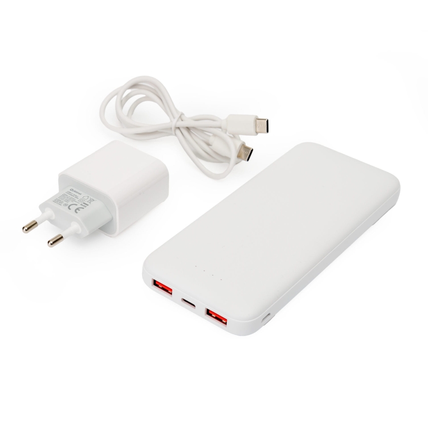 Ārējais akumulators 10000 mAh + adapteris 20W Power Delivery + USB-C/USB-C vads 1m balta