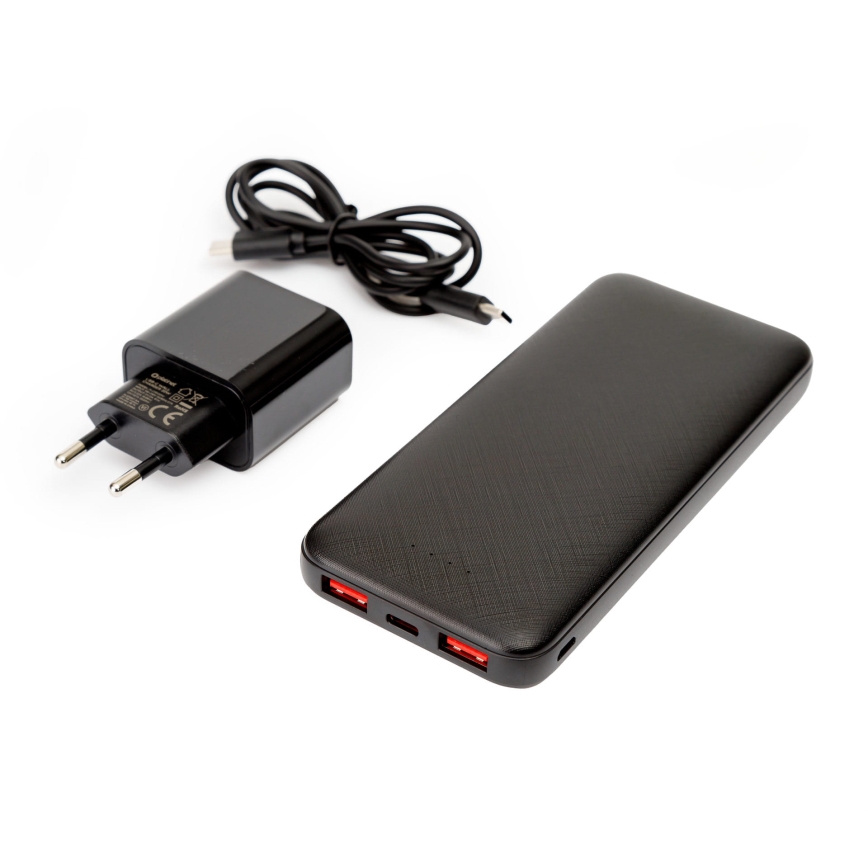Ārējais akumulators 10000 mAh + adapteris 20W Power Delivery + USB-C/USB-C vads 1m melna