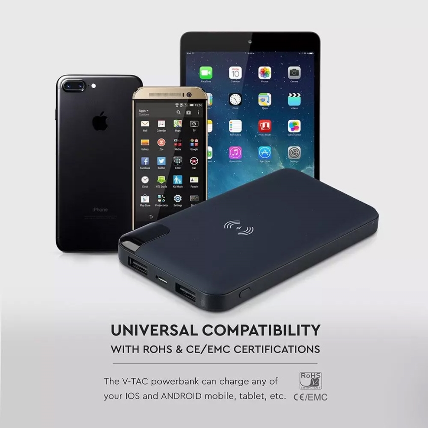 Ārējais Akumulators 8000mAh/3,7V  ar bezvadu uzlādi un dokstaciju zils