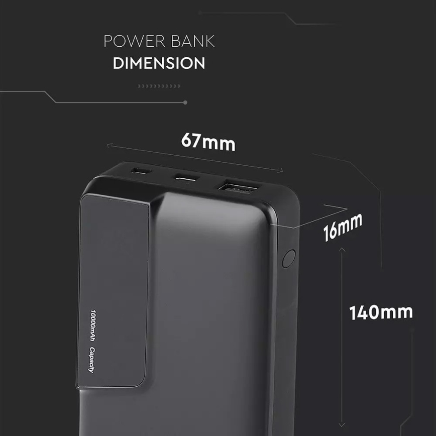 Ārējais Akumulators ar displeju 10000mAh/3,7V melns