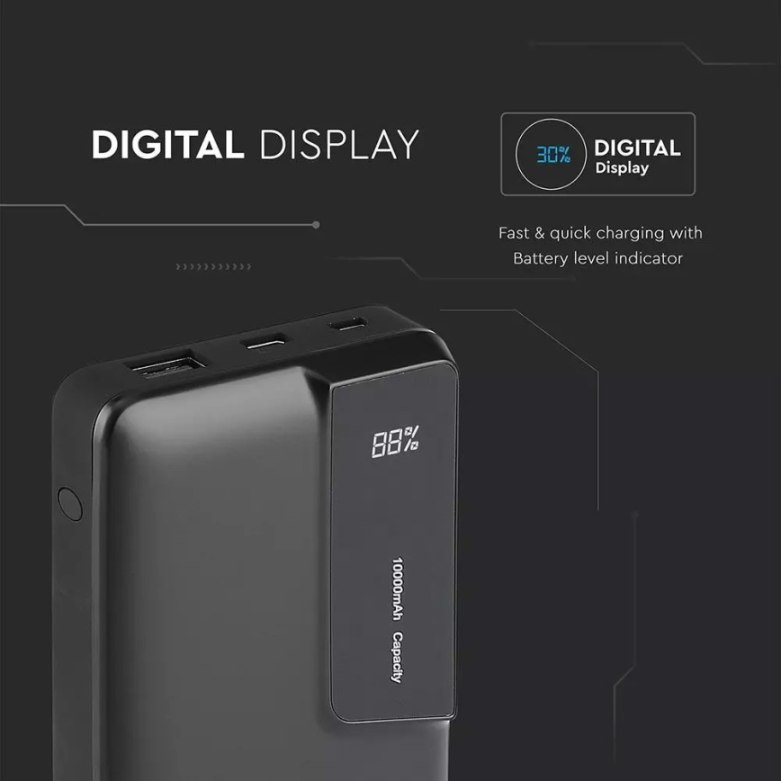Ārējais Akumulators ar displeju 10000mAh/3,7V melns