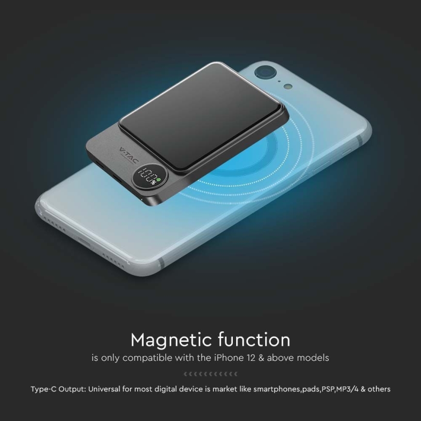 Ārējais akumulators ar ekrānu un bezvadu akumulatoru Power Delivery 10000mAh/20W/5V, melns