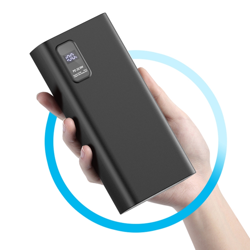 Ārējais akumulators ar LED ekrānu Power Delivery 20000 mAh 3,7V melns