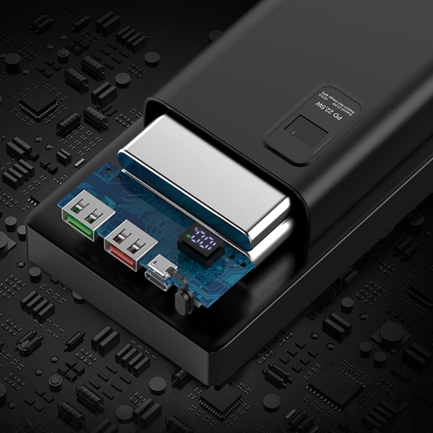 Ārējais akumulators ar LED ekrānu Power Delivery 20000 mAh 3,7V melns