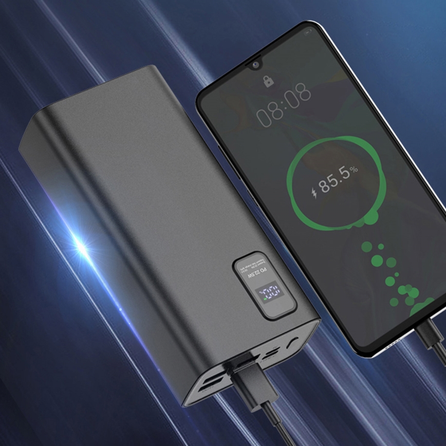 Ārējais akumulators ar LED ekrānu Power Delivery 30000 mAh 3,7V melns