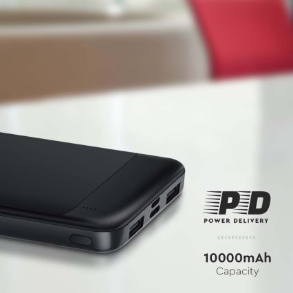 Ārējais akumulators Power Delivery 10000mAh/22,5W/5V, melns