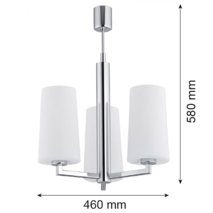Argon 1224 - Lustra ar stieni CAMELOT 3xE27/15W/230V spīdīgs hroms