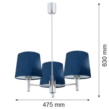 Argon 1381 - Lustra ar stieni BOLZANO 3xE27/15W/230V zila/spīdīgs hroms
