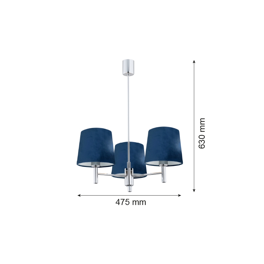 Argon 1381 - Lustra ar stieni BOLZANO 3xE27/15W/230V zila/spīdīgs hroms