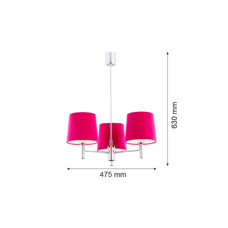 Argon 1382 - Lustra ar stieni BOLZANO 3xE27/15W/230V rozā/spīdīgs hroms