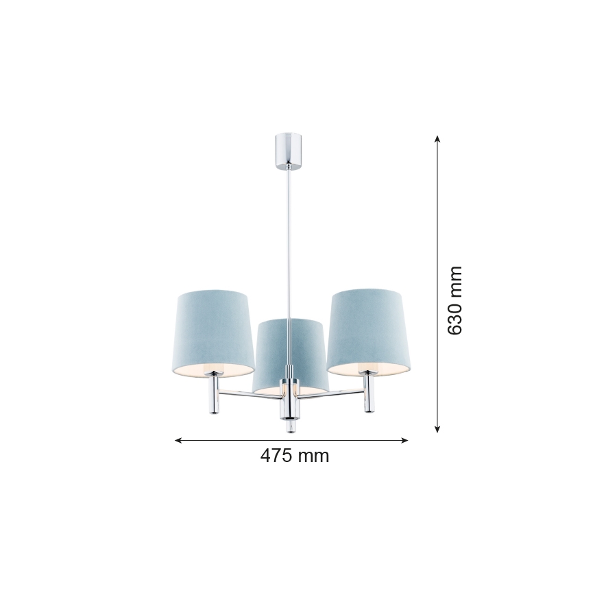 Argon 1383 - Lustra ar stieni BOLZANO 3xE27/15W/230V zila/spīdīgs hroms