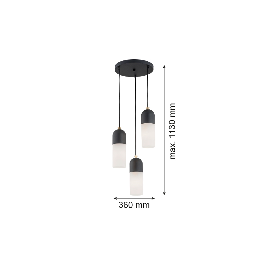 Argon 1467 - Lustra ar auklu BURGOS 3xE27/15W/230V melna