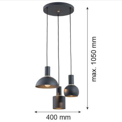 Argon 1472 - Lustra ar auklu SINES 3xE27/15W/230V melna