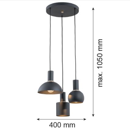 Argon 1472 - Lustra ar auklu SINES 3xE27/15W/230V melna