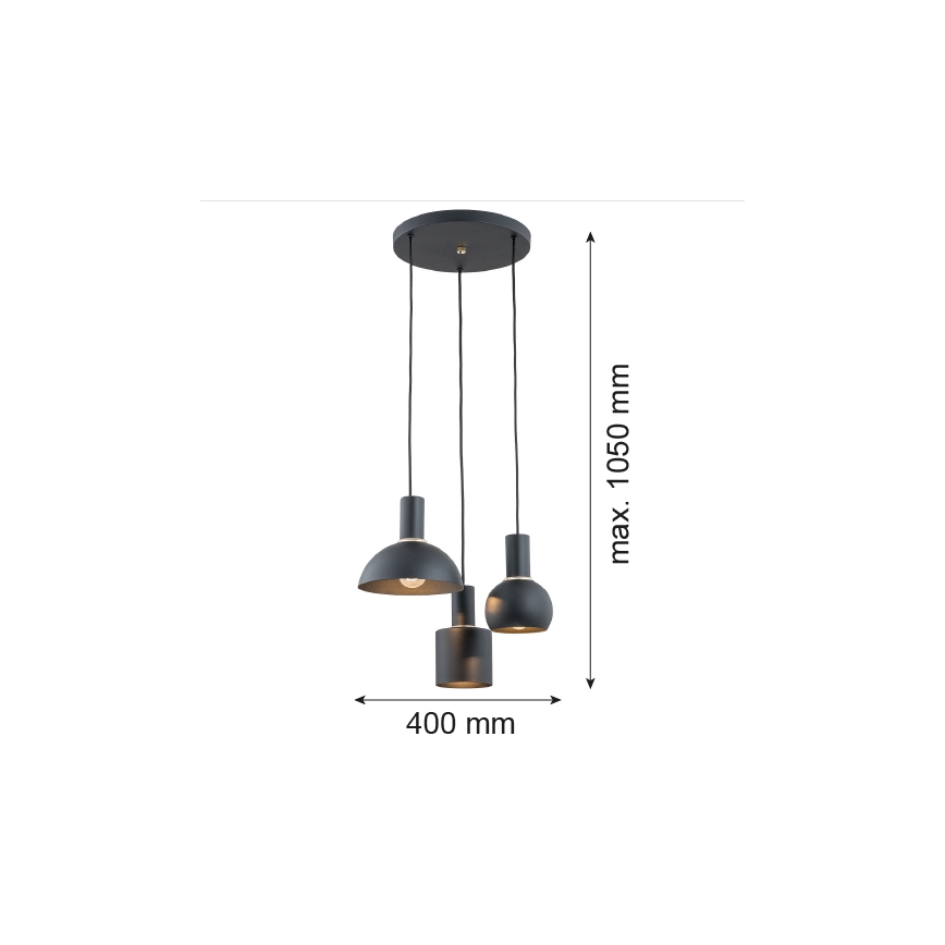 Argon 1472 - Lustra ar auklu SINES 3xE27/15W/230V melna