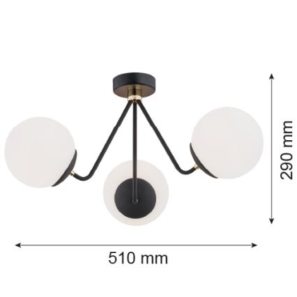 Argon 1478 - Virsapmetuma lustra TOMAR 3xE27/15W/230V melna