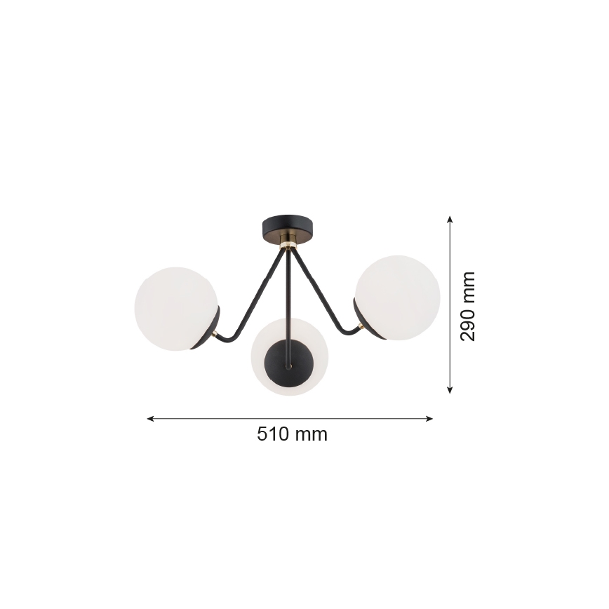 Argon 1478 - Virsapmetuma lustra TOMAR 3xE27/15W/230V melna
