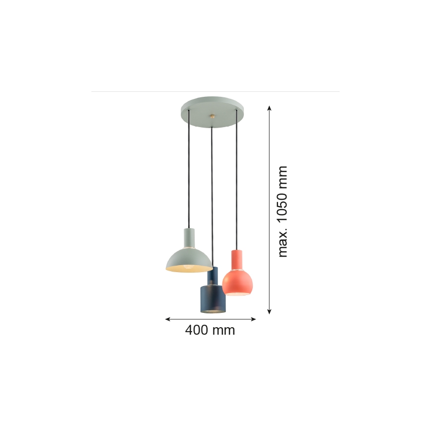 Argon 1479 - Lustra ar auklu SINES 3xE27/15W/230V zaļa/zila/oranža