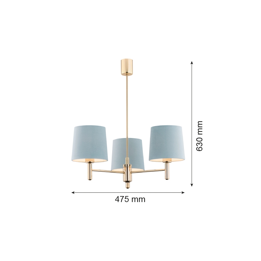 Argon 1484 - Lustra ar stieni PONTE 3xE27/15W/230V zila/misiņa